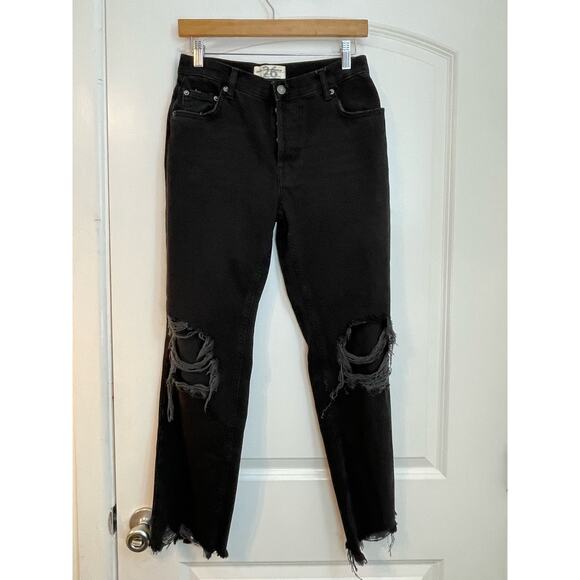 Free People Jeans 26 Maggie Black Mid Rise Grunge Button Fly Festival Whimsygoth - Picture 2 of 11